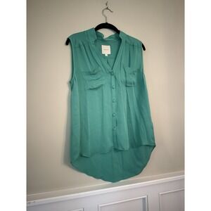 Michelle Mason Green Silk V-Neck Sleeveless Top Blouse Size 2
